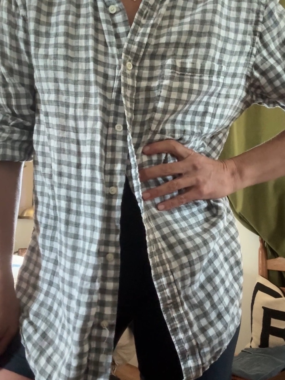 Banana Republic Shirt L Gray Linen Camden Fit Gingham Long Sleeve
